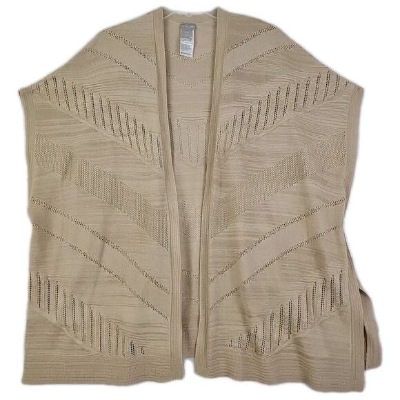 Chico's ~Woman S/M~ Beige/Tan Knit Short Sleeve Kimono Open Front Cotton Blend. - Picture 1 of 11